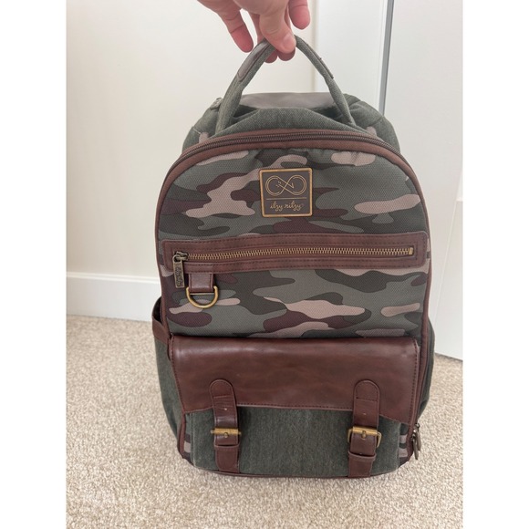 Itzy Ritzy Camo Canvas Diaper Bag Backpack Convertible Unisex Green Brown - Picture 1 of 9